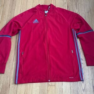 Adidas Men's Red Windbreaker with Blue Accents